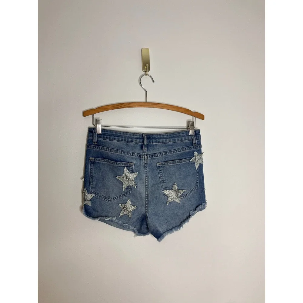 Vintage Havana Jean Shorts Womens 28 Blue NWT Star Applique Distressed Cut Off